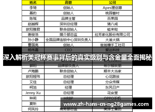 深入解析美冠杯赛事背后的真实级别与含金量全面揭秘